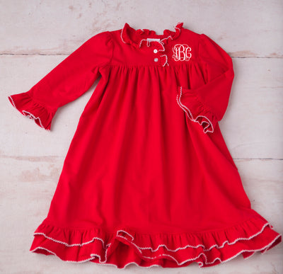 RED RUFFLE DRESS PERSONALIZED MONOGRAM