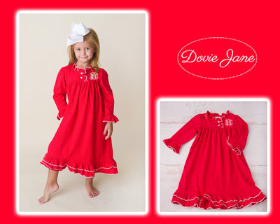 RED RUFFLE DRESS PERSONALIZED MONOGRAM