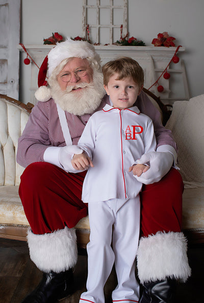 WHITE CHRISTMAS BOY PANTS SET PERSONALIZED MONOGRAM