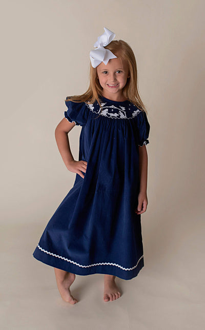 BABY JESUS NATIVITY SMOCKED DRESS NAVY