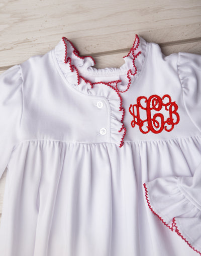 WHITE GOWN RUFFLE PANTS SET PERSONALIZED MONOGRAM