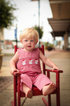 SANTA SMOCKED LONGALL ROMPER RED GINGHAM