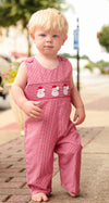 SANTA SMOCKED LONGALL ROMPER RED GINGHAM