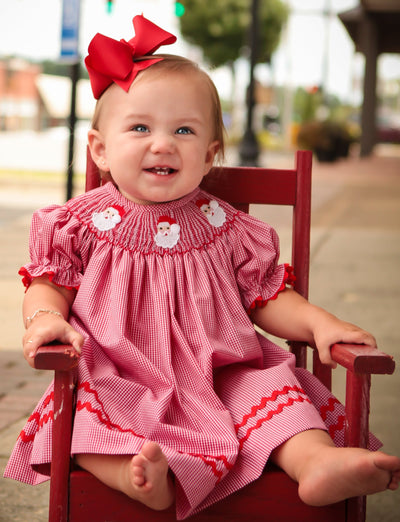 SANTA SMOCKED BISHOP RED GINGHAM