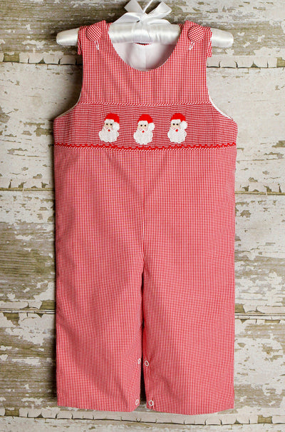 SANTA SMOCKED LONGALL ROMPER RED GINGHAM