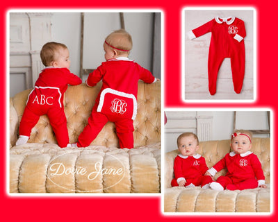 RED FOOTED 1PC DROPSEAT LOUNGEWEAR PERSONALIZED MONOGRAM