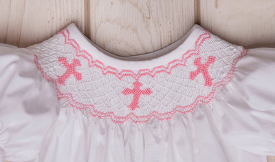 Cross Smocked Bishop White