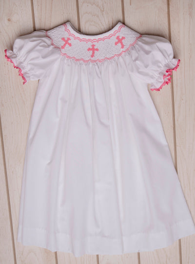 Cross Smocked Bishop White