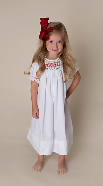 CHRISTMAS BISHOP SMOCKED DRESS WHITE